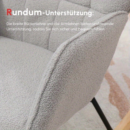 Schommelstoel – Schommelstoel Retro – Schommelstoel Hout – Loungestoel – Schommelstoel Ergonomisch – Stevig Massief Hout – Comfortabele Lichtgrijze Bekleding – Compact 71x92x101 cm