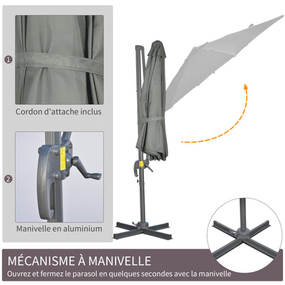 Offset Parasol – Hangparasol – Tuinparasol – Balkonparasol – Zonneparasol – 3 Meter Ø – Kantelbaar en 360° Draaibaar – Grijs Polyester Met Stalen Voet
