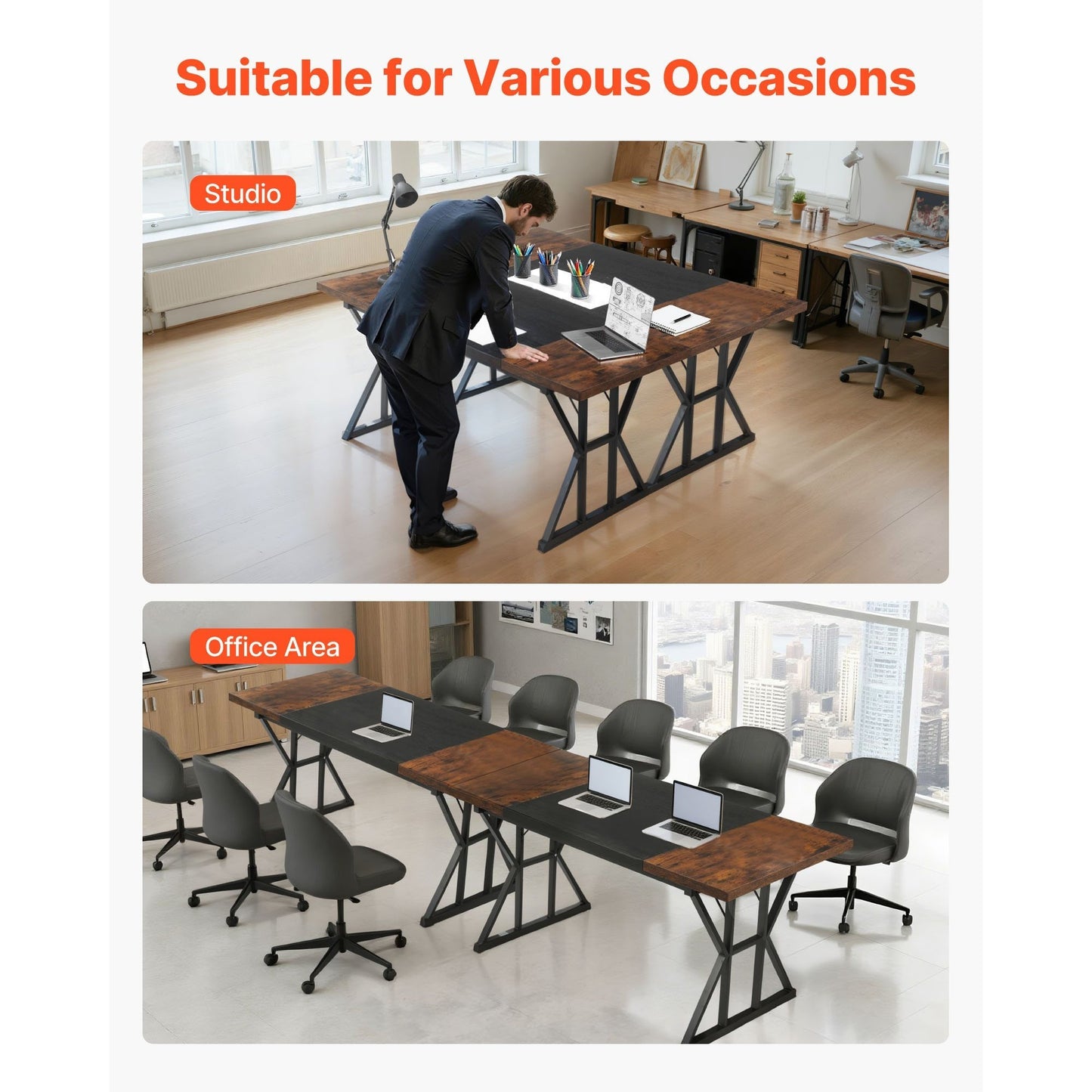 Grote Computerbureau – Bureautafel – Werkplek – Schrijftafel – Laptoptafel – Rustiek Bruin & Zwart – Stevig Carbonstaal Frame – 180x80 cm Groot Werkblad