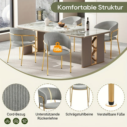 Eetstoel – Eetkamerstoel – Kuipstoel – Stoel – Meubel – Modern Design – Grijze Zitting Met Wit Marmer Onderstel – Onderhoudsvriendelijk & Compact