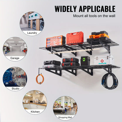 Wandplankset Garage – Wandplanken – Opbergrek – Muurplanken – Stellingkasten – 2 Stuks 182,88x30.48 cm – Draagvermogen 90.72 kg – Staal Met Metaallegering