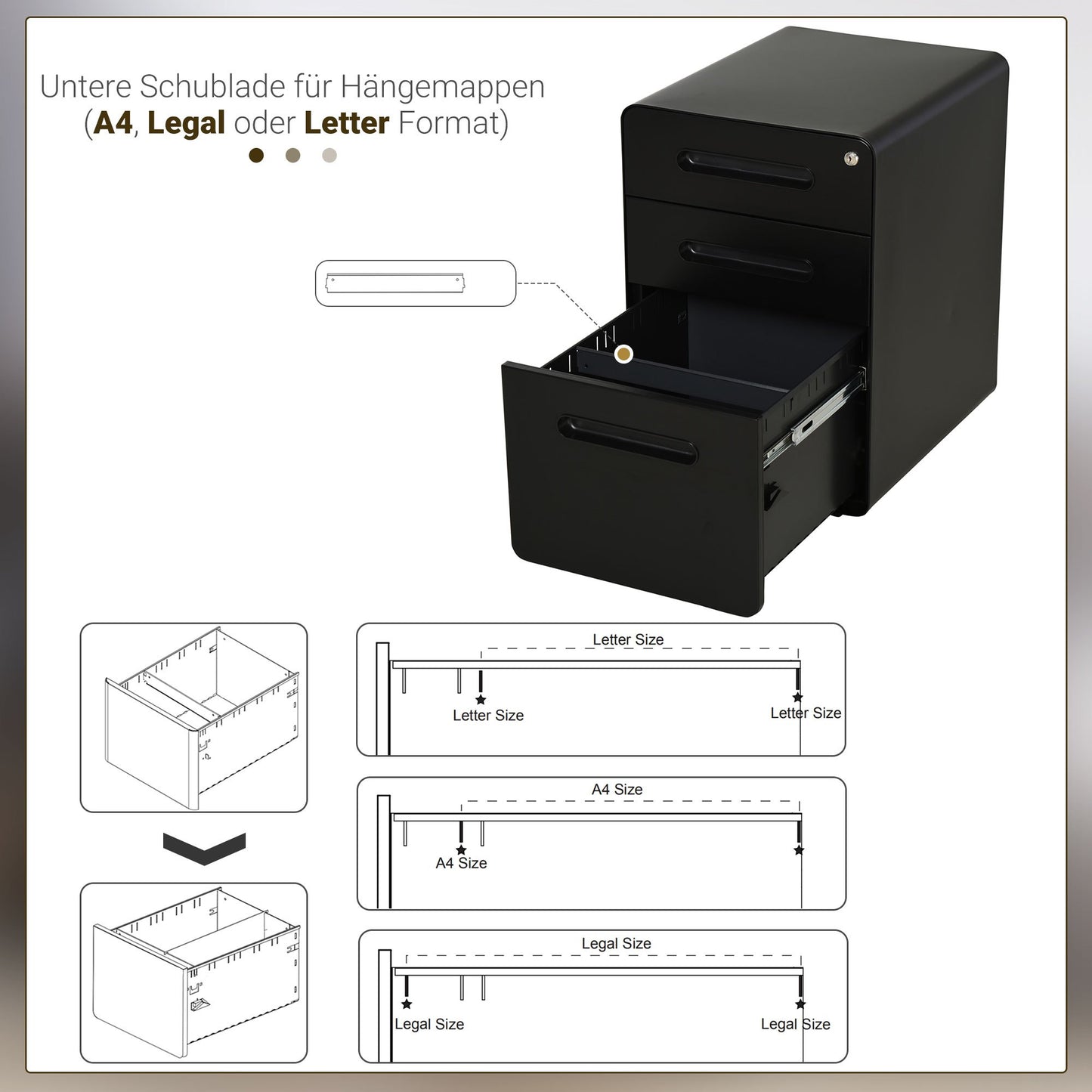 Ladeblok – Ladekast – Rolcontainer – Opbergkast – Archiefkast – Met Slot – Koudgewalst Staal – 39x48x59 cm – Zwart