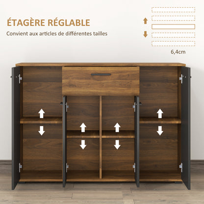 Buffetkast – Dressoir – Opbergkast – Kast – Sideboard – Bruin Zwart Kleurblok – 4 Kasten Met Lade En Verstelbare Planken – Afmetingen 120x35x85 cm