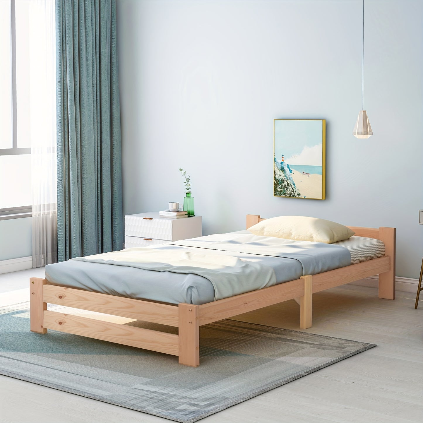 Eenpersoonsbed – Single Bed – Slaapbank – Logeerbed – Kinderbed – Bamboe Materiaal – Inclusief Hoofdeinde en Lattenbodem – Natuurlijke Houtkleur