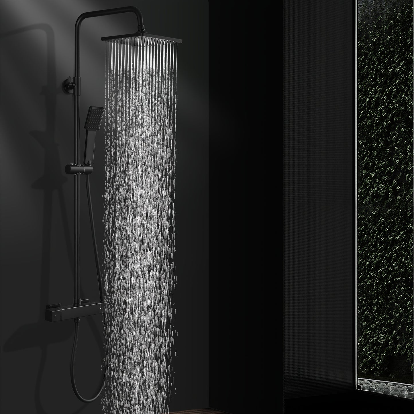 Zwart Douchesysteem – Douche Thermostaat – Regendouche – Handdouche – Douchekraan – Matzwart – Roestvrij Staal – Veiligheidsstop 38°C