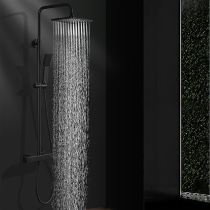 Zwart Douchesysteem – Douche Thermostaat – Regendouche – Handdouche – Douchekraan – Matzwart – Roestvrij Staal – Veiligheidsstop 38°C