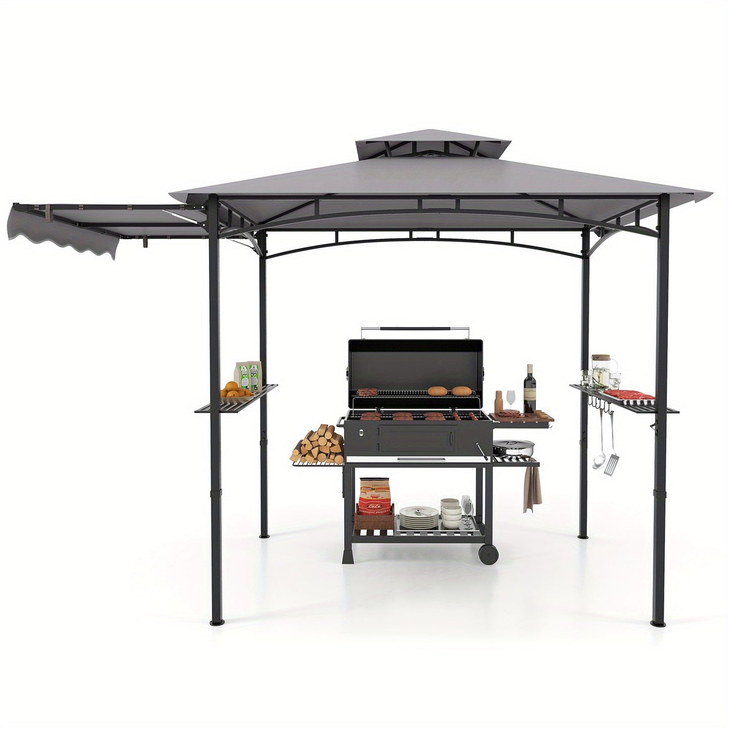 BBQ Overkapping – Barbecue Paviljoen – Tuinpaviljoen – BBQ Tent – Grill Schuilhut – Ruim Ontwerp – Vlamvertragende Polyester – Stevig Metalen Frame - Grijs