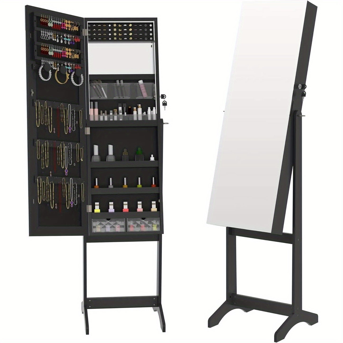 Make-up Organizer – Make-upkast – Sieradenkast – Draaibare Spiegel – Opbergkast – Slotbaar – Grote Draaibare Spiegel – Stevig Kunststof – Compact & Vrijstaand