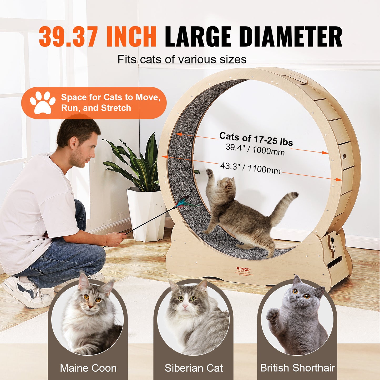 Kattenrenfiets – Kattenlooprad – Kattenrad – Kattenwiel – Kattenfitness – Grote 110 cm diameter – Stil en Geluiddempend Design