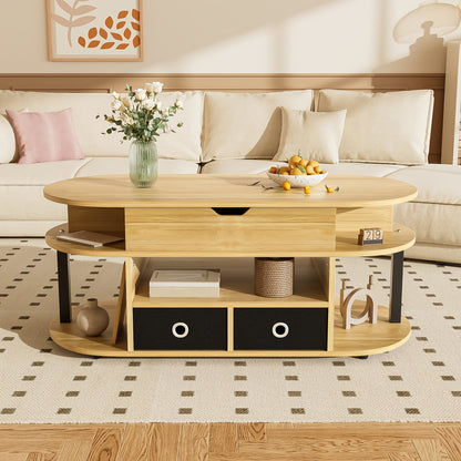 Salontafel – Koffietafel – Tafeltje – Verhoogbare Tafel – Houten Tafel – Verstelbare Hoogte – Hardhout Met Opbergruimte