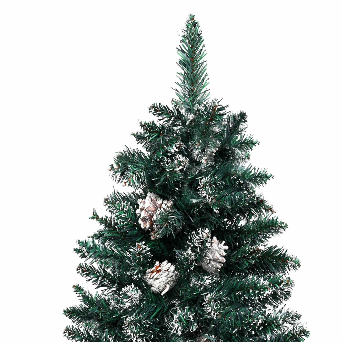 Kerstboom – Kunstkerstboom – Decoratieve Kerstboom – Kunstboom – Feestboom – Slank Ontwerp – 210 cm Hoog – Houten Standaard – Zonder Elektriciteit – Sneeuwaccenten