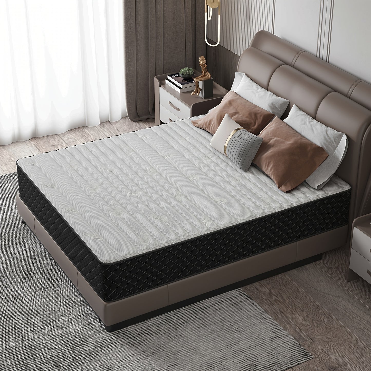 Matras – Hybride Matras – Binnenvering Matras – Traagschuim Matras – Pocketvering Matras – 90x190x25 cm – H3 of H4 Hardheid – Brandvertragende Polyester Hoes