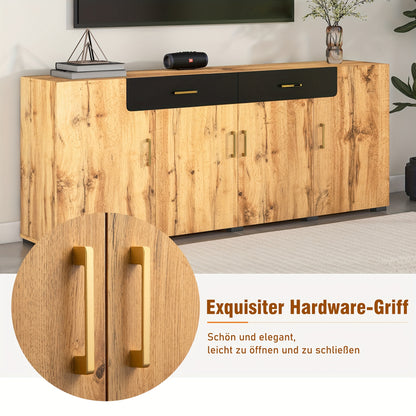 Dressoir – Opbergkast – Ladekast – Buffetkast – Kast – Hout – 208x39,5x80 cm – 4 Deuren en 2 Laden – Open Buffetgedeelte