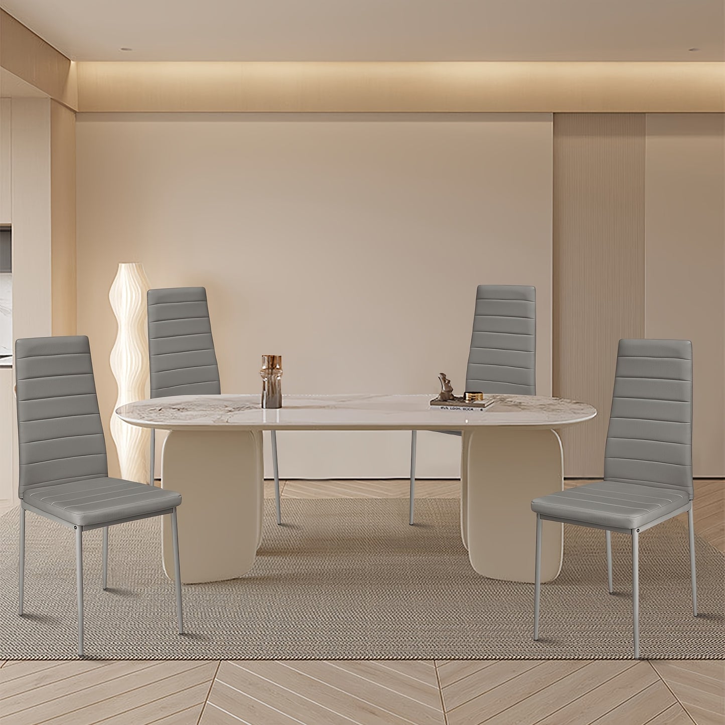 Set van 6 Eetkamerstoelen – Grijs Kunstleer met Stevige Metalen Poten – Moderne en Comfortabele Stoelen voor Keuken of Eetkamer