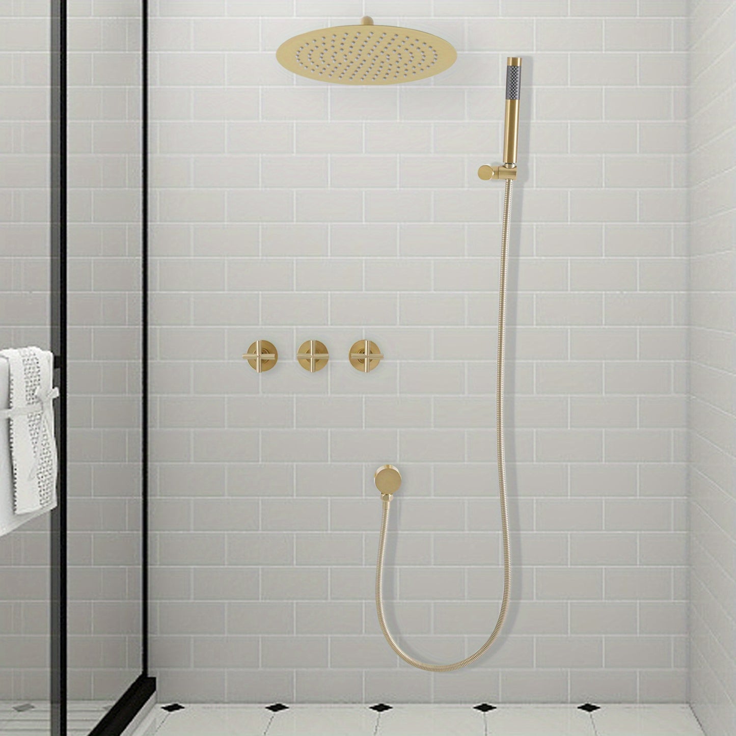 TOOL1SHOOO Premium 10-inch Wall Mounted Shower Set with Rainfall Shower Head And Adjustable Handheld Sprayer, Brushed Golden Finish, High Quality Brass Design for Home Hotel Bathroom, Bathroom Upgrade, Luxury Showering, Elega