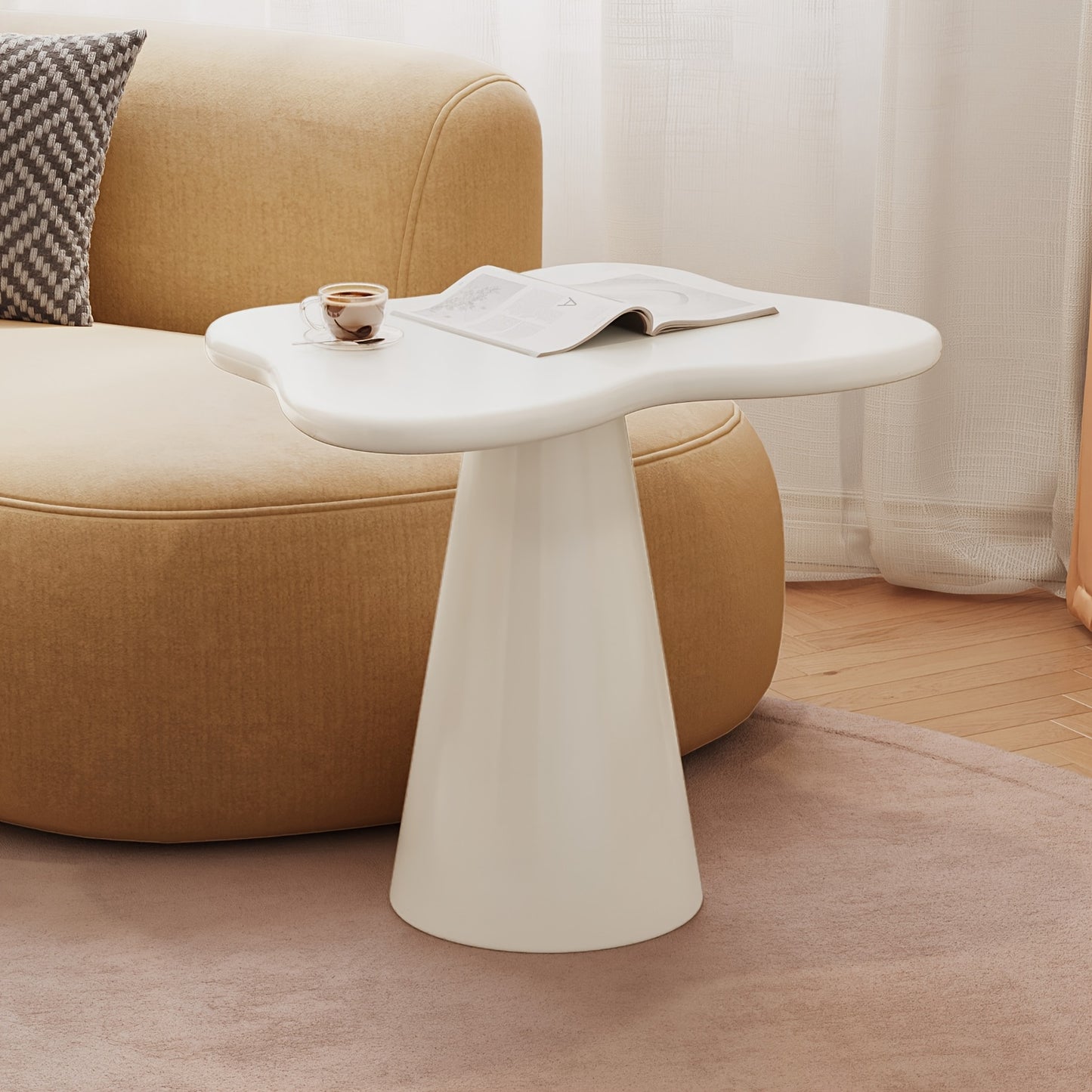 Bijzettafel – Sidetable – Nachtkastje – Koffietafel – Banktafel – Onregelmatig Design – Ruimtebesparend & Stabiele Pedestalvoet – Hoogwaardig Hout & Eenvoudige Montage