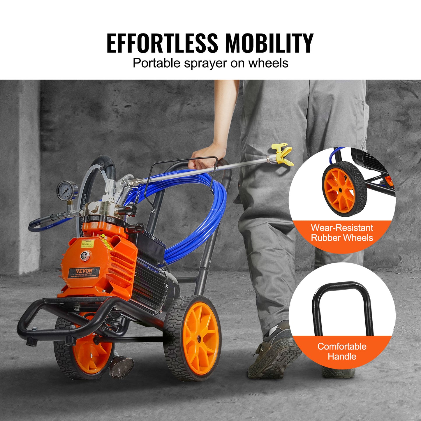 Airless Verfspuit – Verfspuitwagen – Schilderspuit – Membraan Verfspuit – Airless Spuitmachine – 1100W Motor – Metalen Kar Met Wielen