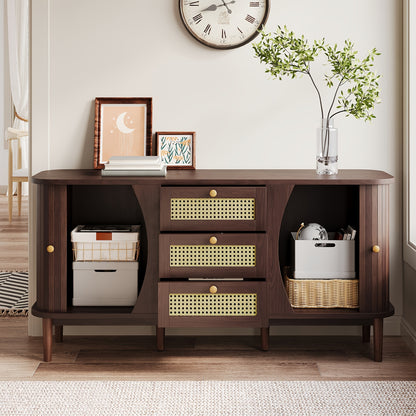 Dressoir – Sideboard – Opbergkast – Ladekast – Kast – Hardhout en Rotan – Schuifdeuren en Lades