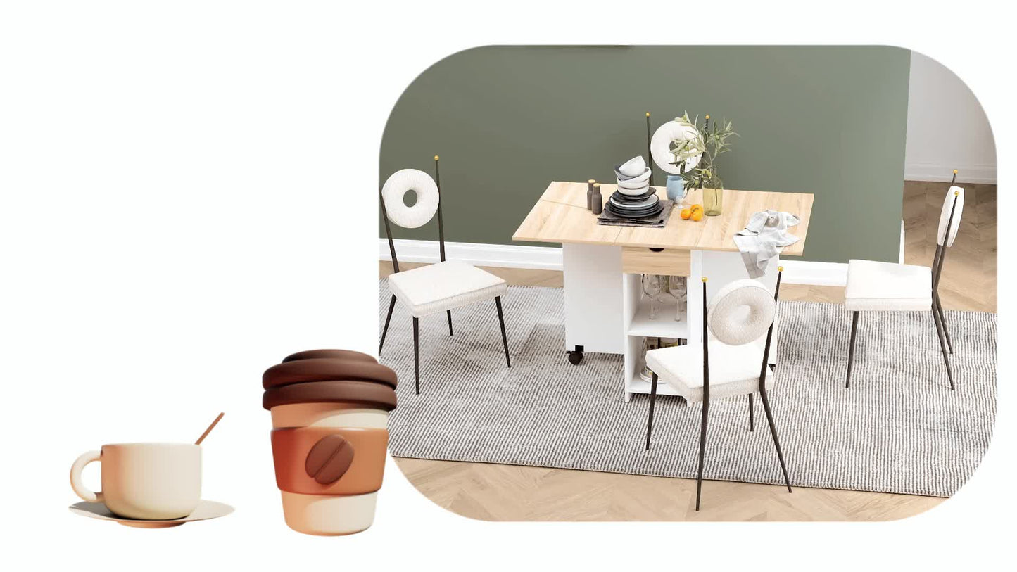 Uitschuifbare Eettafel – Inklapbare Tafel – Keukentafel – Uitklapbare Tafel – Compacte Eettafel – Modern Design – Ruimtebesparend Met Lade – Eikenhout Look
