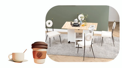 Uitschuifbare Eettafel – Inklapbare Tafel – Keukentafel – Uitklapbare Tafel – Compacte Eettafel – Modern Design – Ruimtebesparend Met Lade – Eikenhout Look