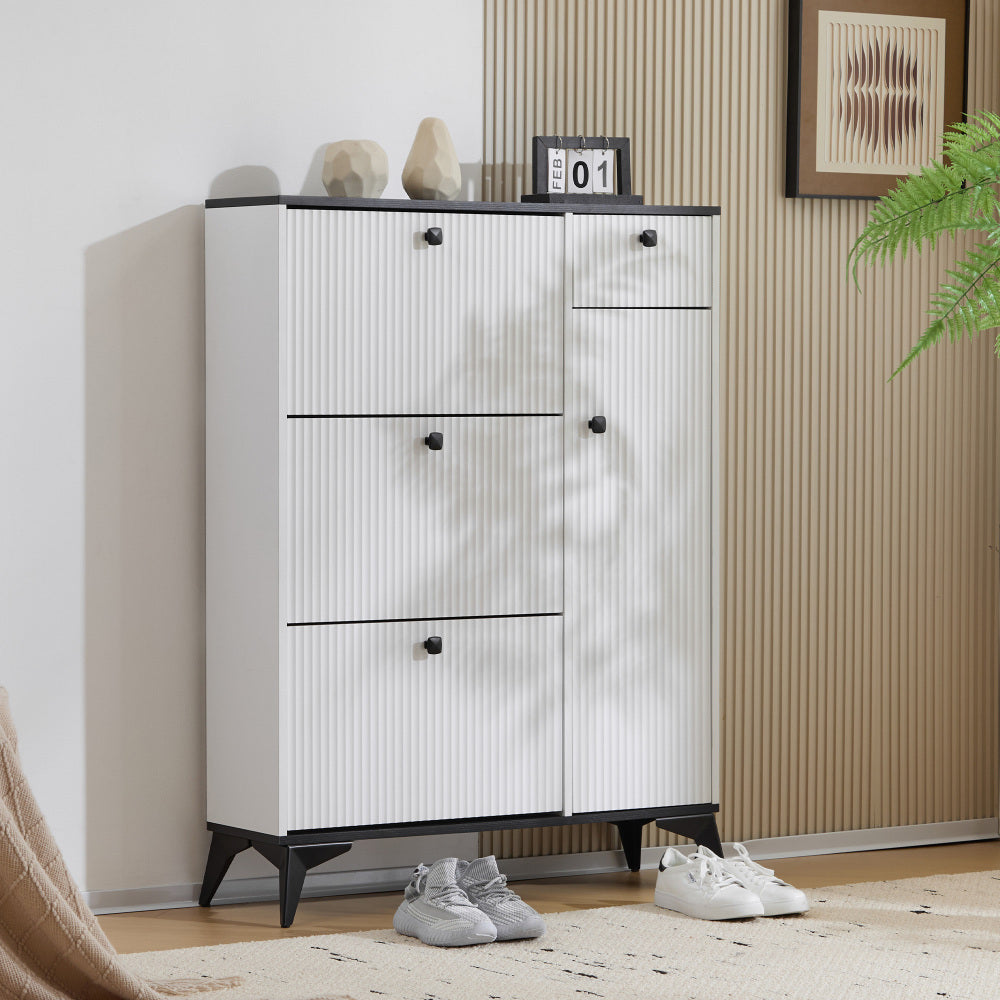 Schoenenkast – Schoenenrek – Schoenenopberger – Halbank – Opbergkast – Ruimtebesparend – Kunststof Zwart – 121x90x25 cm – Smal Modern Design