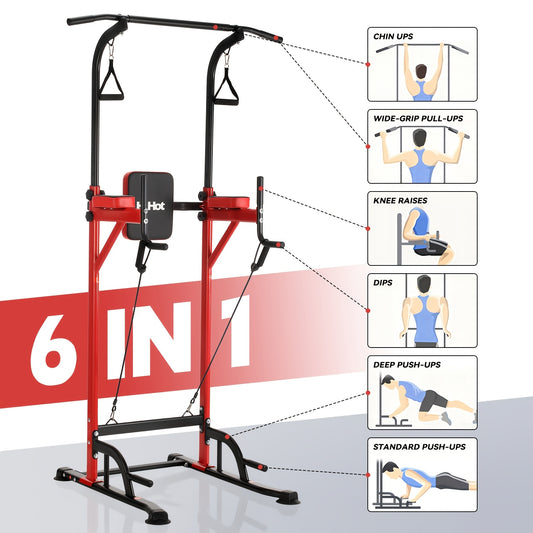 Verstelbare Pull-Up Bar Stand – Optrekstang – Klimrek – Fitnessrek – Trainingsrek – Zwart Rood – Verstelbare Hoogte 140-190 cm – Stevig Staal 120 kg Belastbaar
