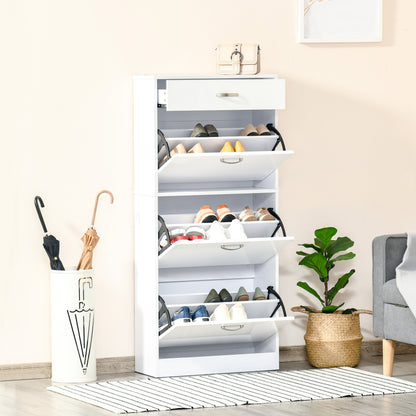 Schoenenkast – Schoenrek – Schoenopberger – Schoenmeubel – Opbergkast – Wit – Aluminium Handgrepen – 18 Paar Schoenen – Vouwdeuren Met Schuiflade