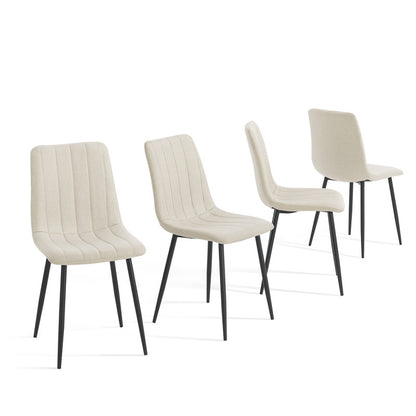 Eetkamerstoel – Stoel – Zitstoel – Keukenstoel – Dining Chair – Set Van 4 – Lichtbeige Polyester Bekleding – Stalen Frame Poedercoating