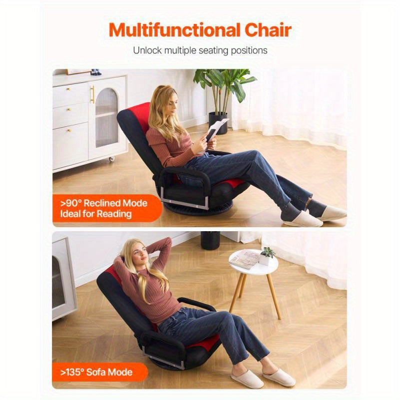Adjustable Floor Gaming Chair with 360° Swivel, Heavy-Duty Non-Electric Construction, Memory Foam Cushion & Ergonomic Armrests - Foldable design, Easy-Clean Acetate Fabric for Gamers, Home Office, Living Room - Space-Saving