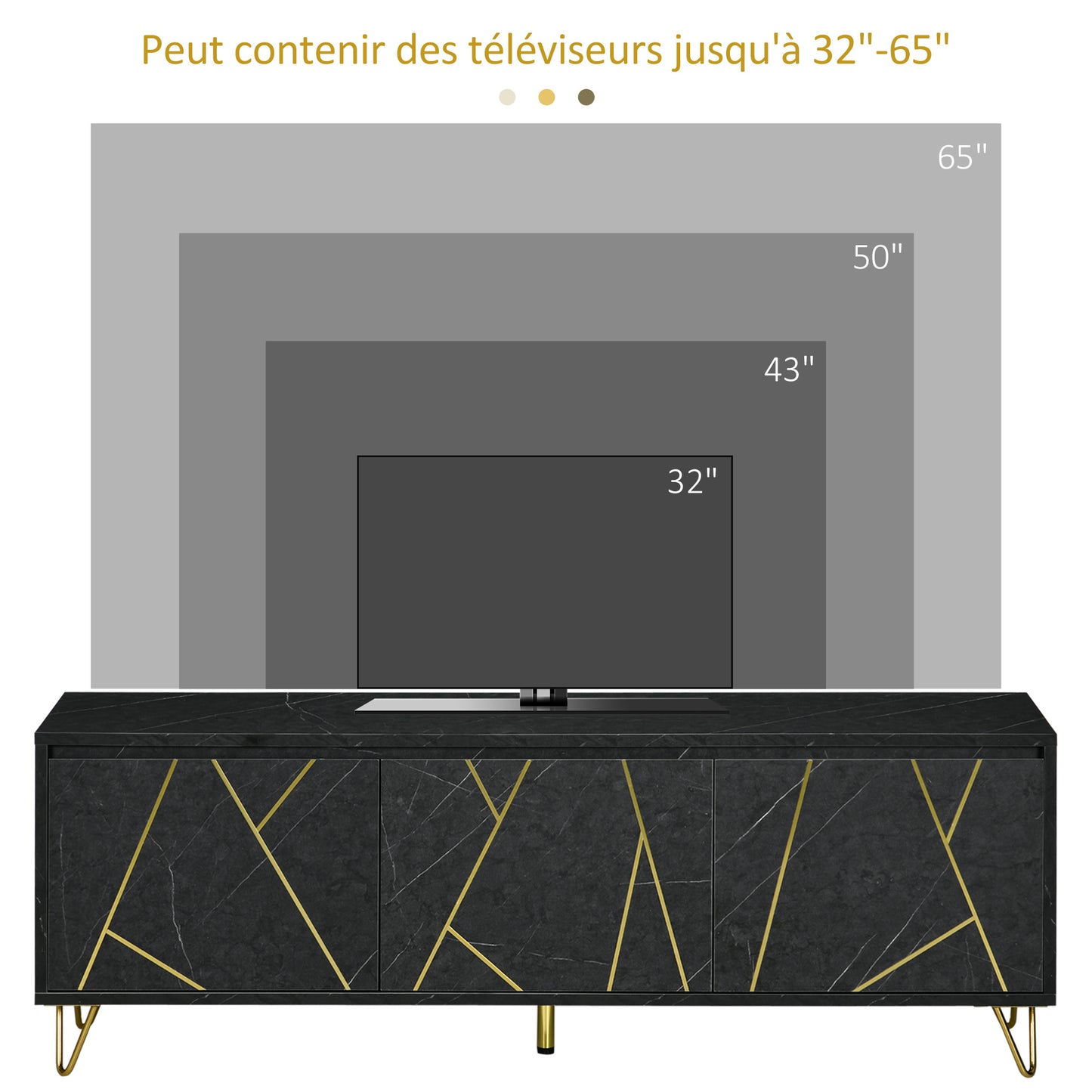 TV Meubel – TV Kast – TV Dressoir – TV Bank – Tv Meubel Metaal – 147 cm – Marmer Effect – Softclose Deuren – Kabelmanagement