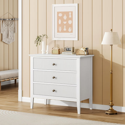 3 Drawer Fluted Dresser | 80.01 cm Wide, Modern Wood Chest of Drawers, Large Painted Nightstand for Bedroom, Closet, Hallway, Entryway, Towallmark