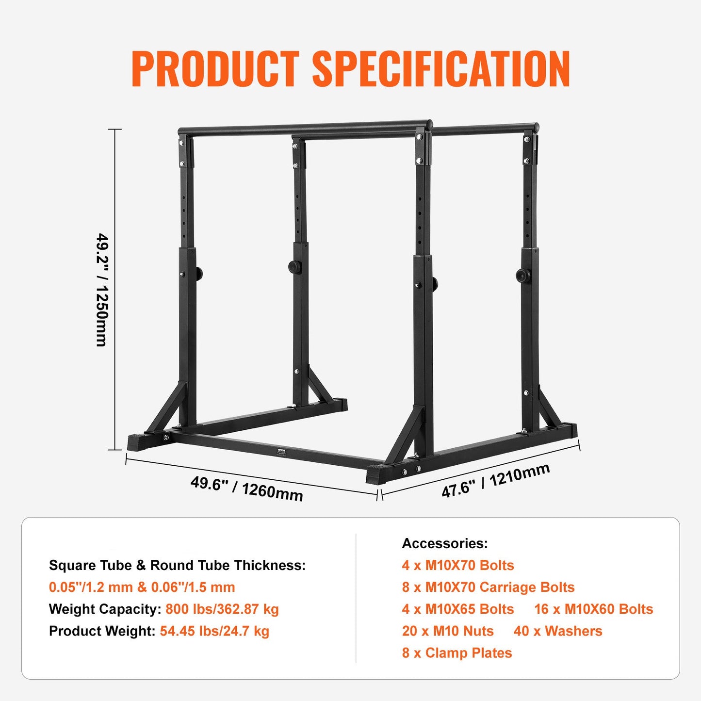 Dip Bar – Dips Station – Krachtstation – Parallelle Bars – Workout Rek – Verstelbare Hoogte 93,5-125 cm – Zeer Stevig Staal, 363 kg Draagvermogen