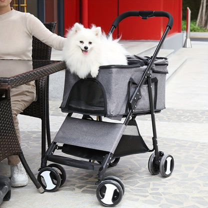 Huisdierr buggy – Dierenwagen – Hondenwagen – Kattenbuggy – Wandelwagen – Extra Groot 124x63x40 cm – Stevig Legeringsstaal, Opvouwbaar Met Regenhoes