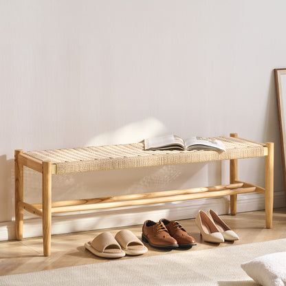 Rieten Bankje – Rieten Bank – Rotan Bank – Wicker Bankje – Houten Bank – Handgemaakt Hardhouten Frame – Geschikt Voor 2 Personen 120 cm