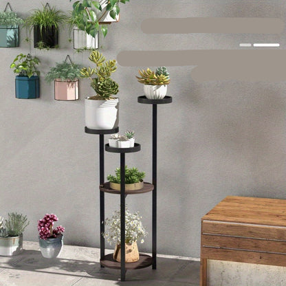 Plantenstandaard – Plantenrek – Plantenhouder – Plantenetagère – Plantenmeubel – 5-Laags – Metalen Frame – Houten Planken