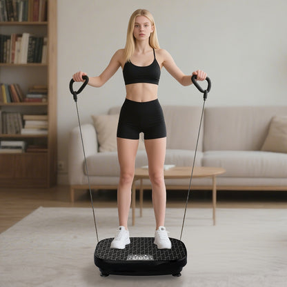 Trilplaat – Vibratieplaat – Powerplate – Vibratietrainer – Fitnessapparaat – Volledige Lichaamstraining – Inclusief Weerstandsbanden – Compact en Stabiel Platform – 220-240V Aansluiting – Zwart