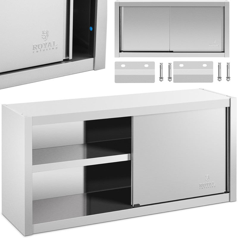 Roestvrijstalen Wandkastje – RVS Keukenkast – Wandrek – Opbergkast – Schuifdeuren – Ruimtebesparend – 120x45x60 cm – Max 60 kg Belastbaar