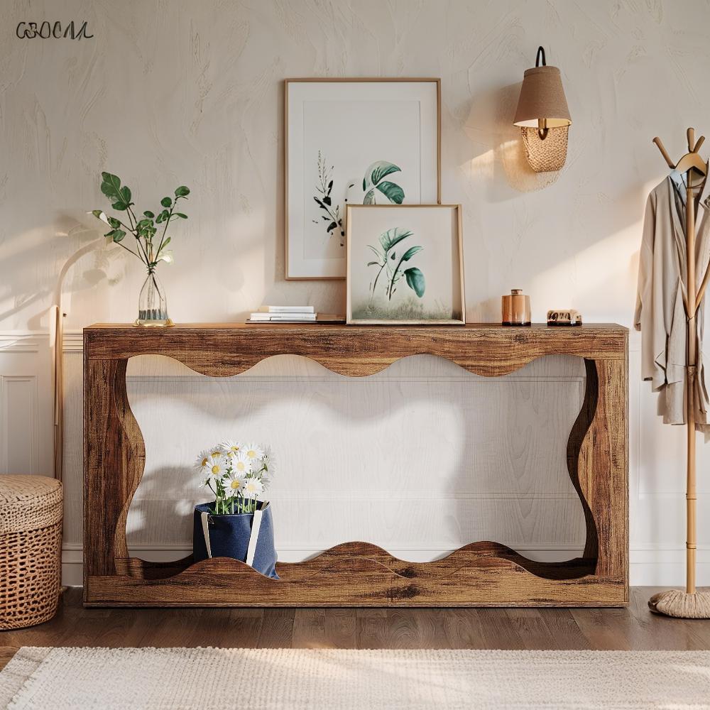 Smalle Sidetable – Smal Sideboard – Smalle Console Tafel – Smalle Bijzettafel – Smalle Haltafel – Landelijke Woonkamer Tafel – 160 cm Breed – Robuust Houten Blad