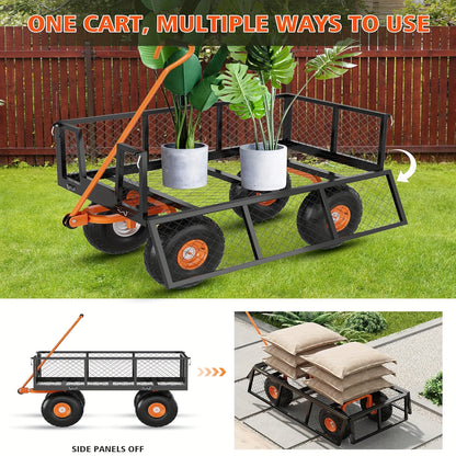 Tuinkar – Kruiwagen – Transportkar – Tuinwagen – Karretje – 408,23 kg Draagvermogen – Verwisselbare Mesh Zijkanten – 180° Draaibare Handgreep – 25,4 cm All-Terrain Banden – Lichtgewicht Stalen Frame