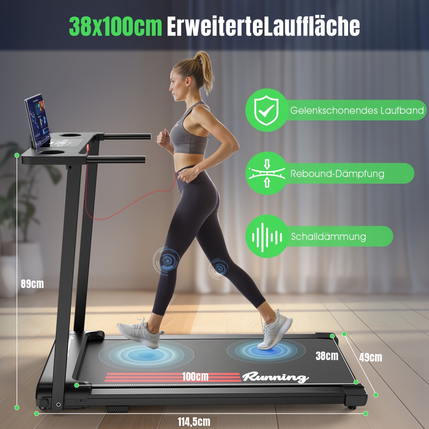 Loopband – Vouwbare Looptrainer – Hardloopband – Fitnessband – Joggingmachine – 2-in-1 Vouwbaar Design – Stille 2.0HP Motor & LED Display