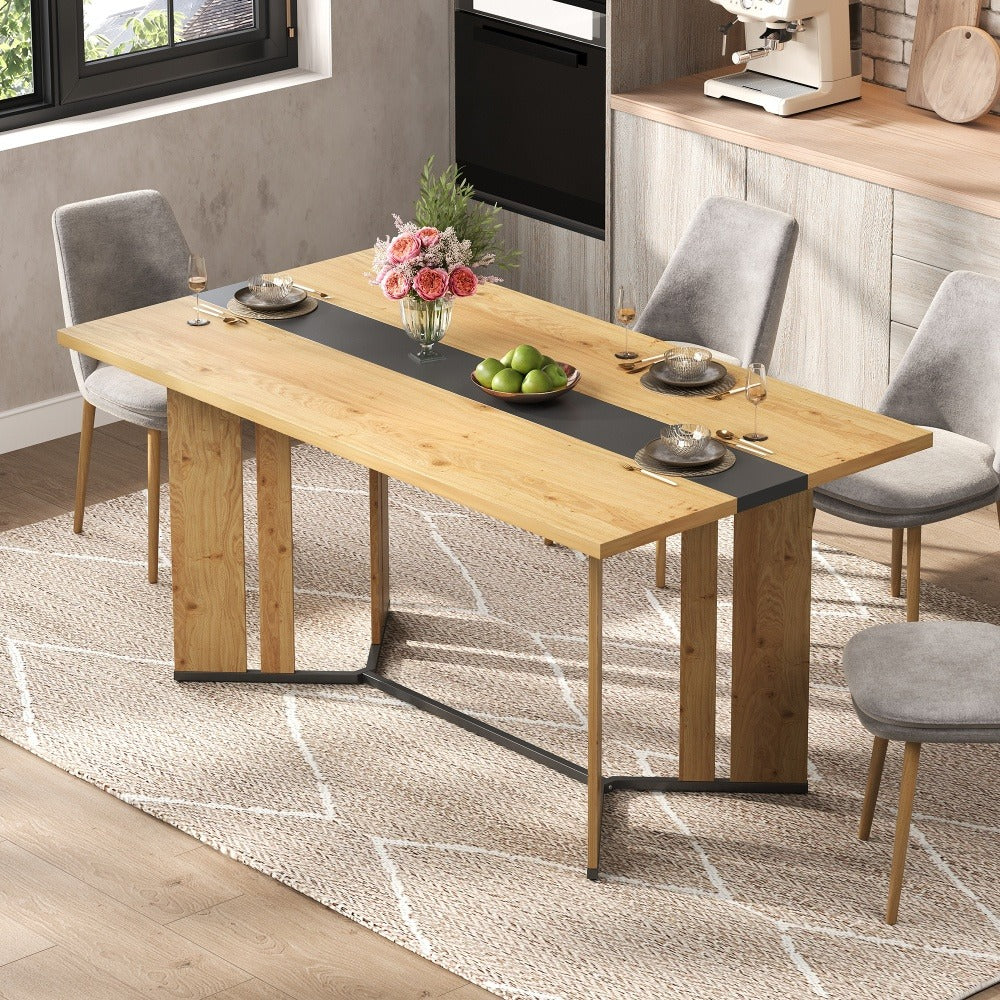 Modern Scandinavian Dining Table with Thick 2.8cm High Quality & Scratch-Resistant Tabletop, Non-Slip Underlay & Sturdy Metal Legs - Easy Assembly, Brown Finish, Space-Saving Design for Kitchen, Living Room, Small Spaces - Du