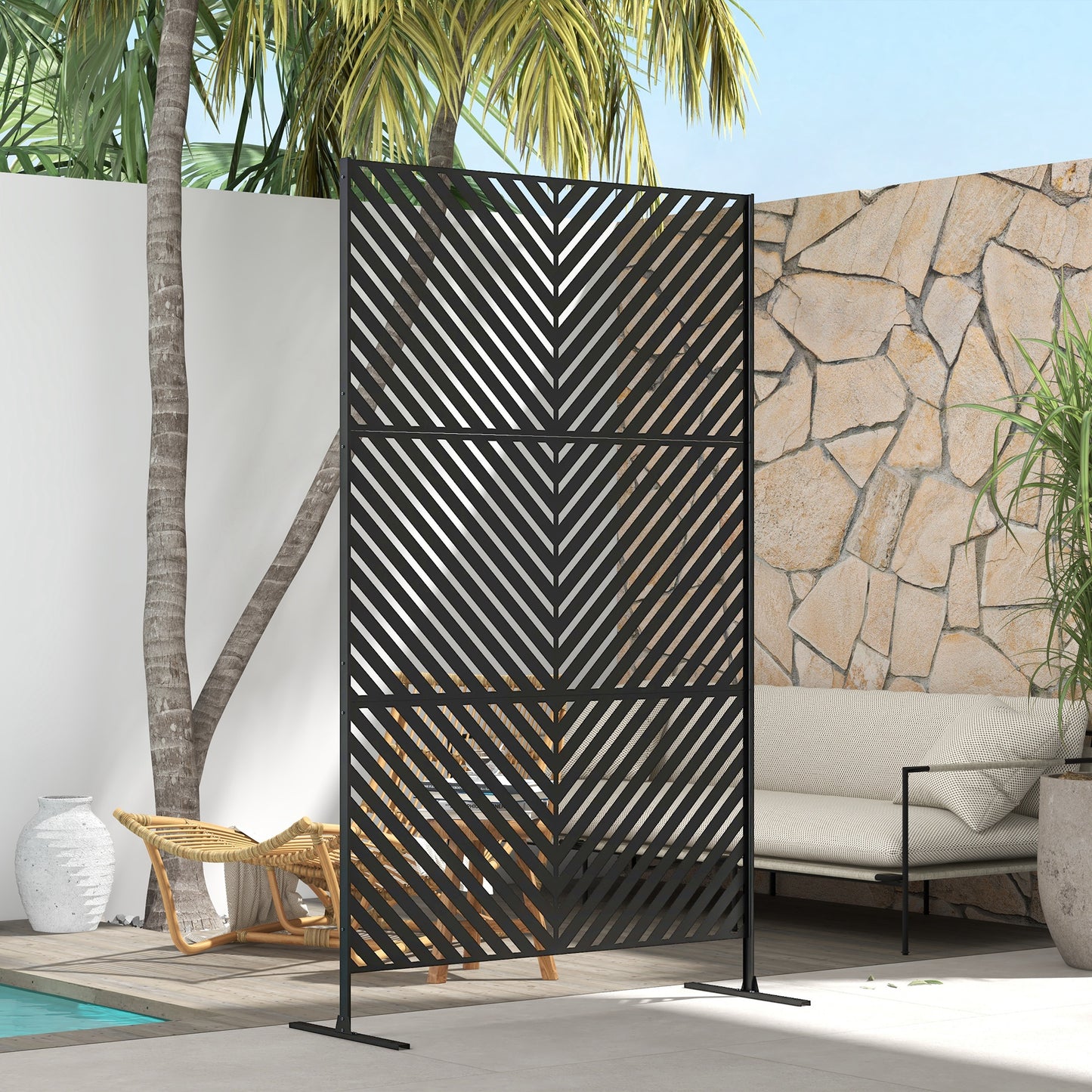 Tuinscherm – Schutting – Privacyscherm – Windscherm – Balkonscherm – Epoxy Metaal – 122 x 45 x 198 cm – Geometrisch Patroon – Zwart