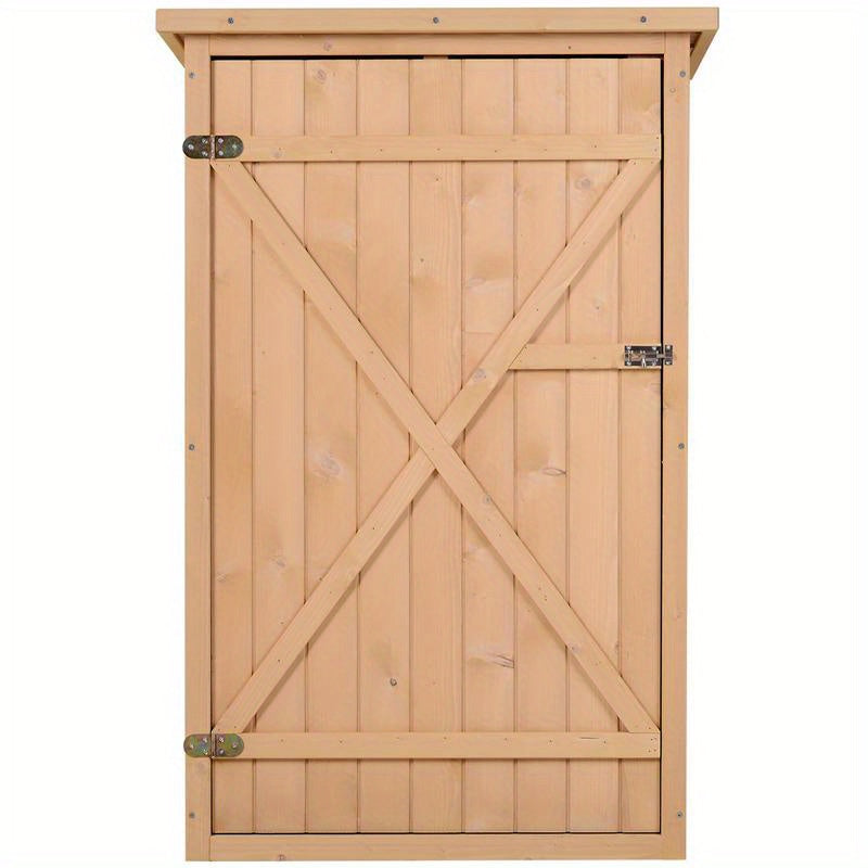 Weather-resistant garden shed with shelf boards, 75 x 56 x 115cm, natural wood, Storage Shed with Floor, Backyard Shed, Equipment Shelter, Rustic Shed, Sturdy Construction, Metal Frame, Reinforced Structure, Shelving Unit, Pr