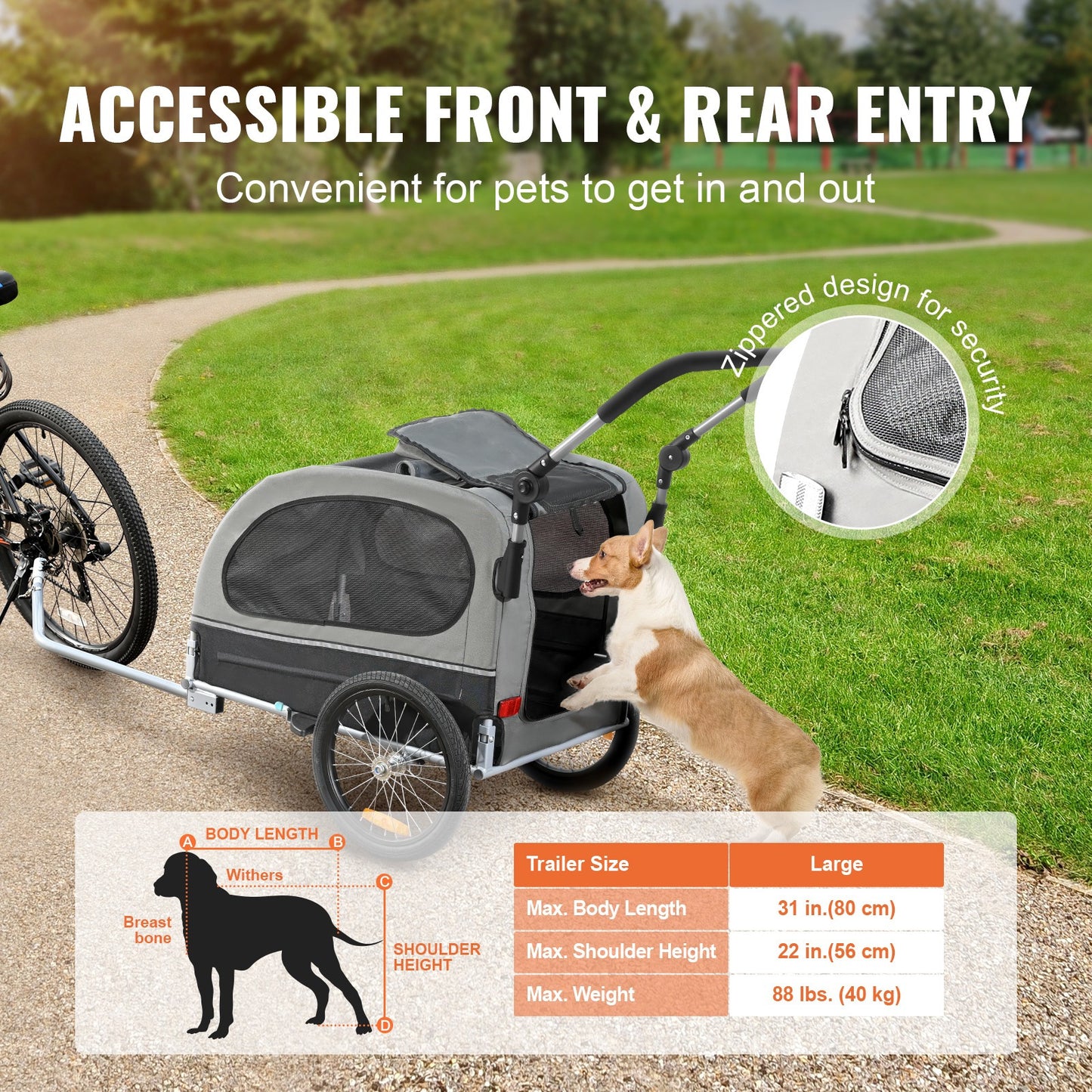Hondenfietskar – Hondenkar – Hondenbuggy – Hondentrailer – Wandelwagen – 2-in-1 Fiets- en Wandelkar – Draagvermogen 40 kg – Verstelbare Duwstang