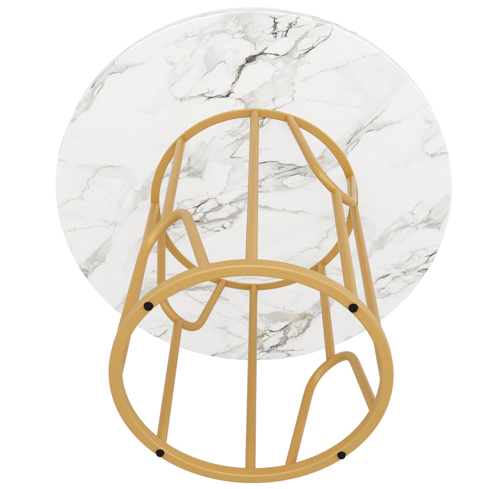 Ronde Eettafel – Eettafel Rond – Keukentafel – Eettafel Compact – Eettafel Modern – Goudkleurige Poten – 80x80x76 cm – Lichtgewicht & Geschikt Voor 4-6 Personen