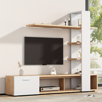 TV meubel – TV kast – Lowboard – TV wandmeubel – Woonkamermeubel – Modern design – Hout wit eiken – Geschikt voor TV tot 60 inch – Afmetingen 180x33,5x151,5 cm