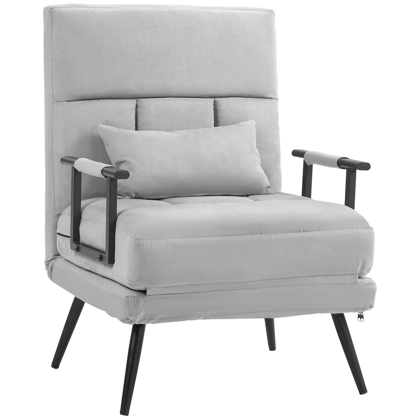 Bedbank – Slaapstoel – Slaapbank – Fauteuil – Logeerbed – Verstelbare Rugleuning 5-standen – Fluweelachtige Bekleding Grijs