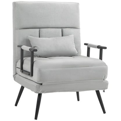 Bedbank – Slaapstoel – Slaapbank – Fauteuil – Logeerbed – Verstelbare Rugleuning 5-standen – Fluweelachtige Bekleding Grijs