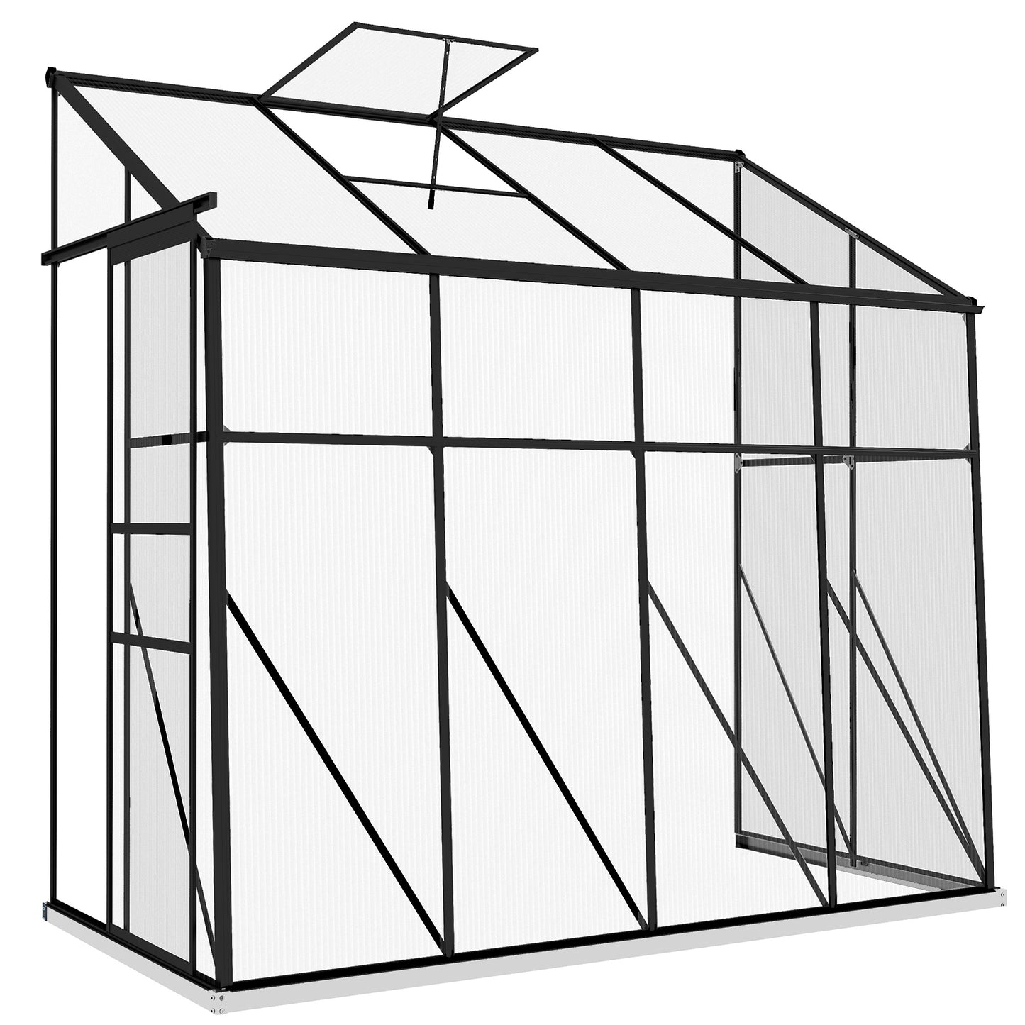 Kweekkas – Tuinkas – Kweekkas Achterkant – Mini Kas – Plantenkas – Aluminium Frame – Dubbelwandig Polycarbonaat – Schuifdeur – Verstelbare Dakventilatie