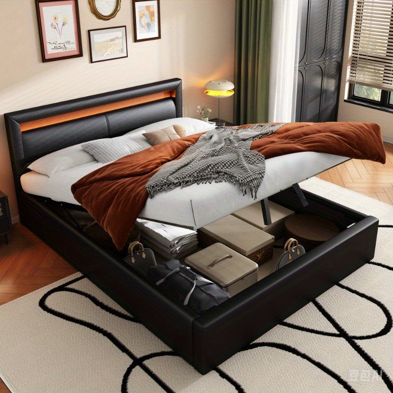 Gestoffeerd Tweepersoonsbed – Opbergbed – Bedframe – Platformbed – Slaapkader – 140x200 cm – Stevig Metaal & Luxe Linnen Hoofdbord